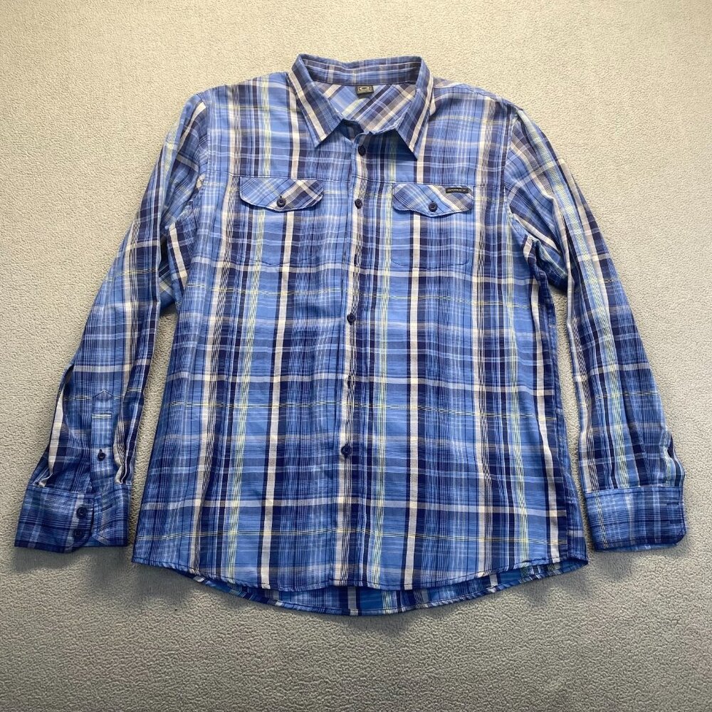 Oakley Dress Shirt Mens Size XLarge Blue Striped Long Sleeve Pockets